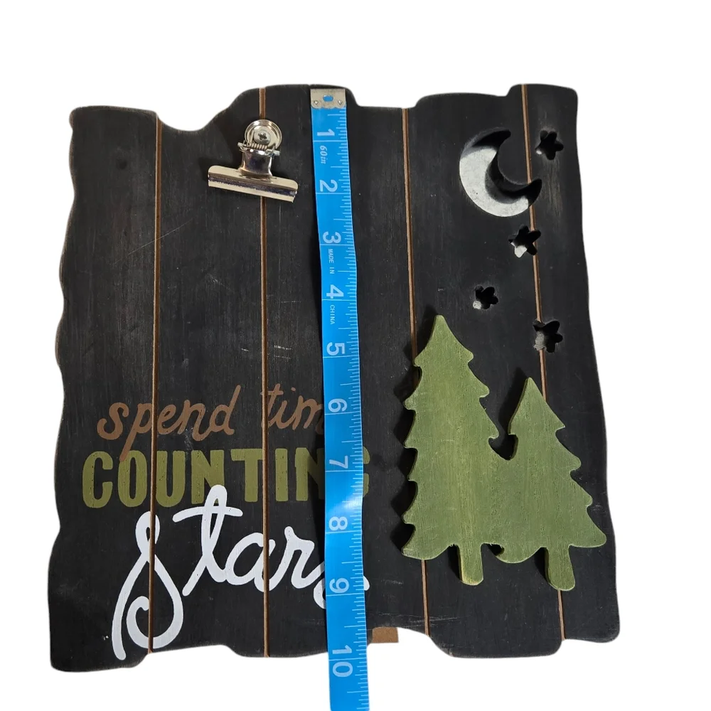 Rustic “Spend Time Counting Stars” Wood Photo Clip Frame – Cabin Decor